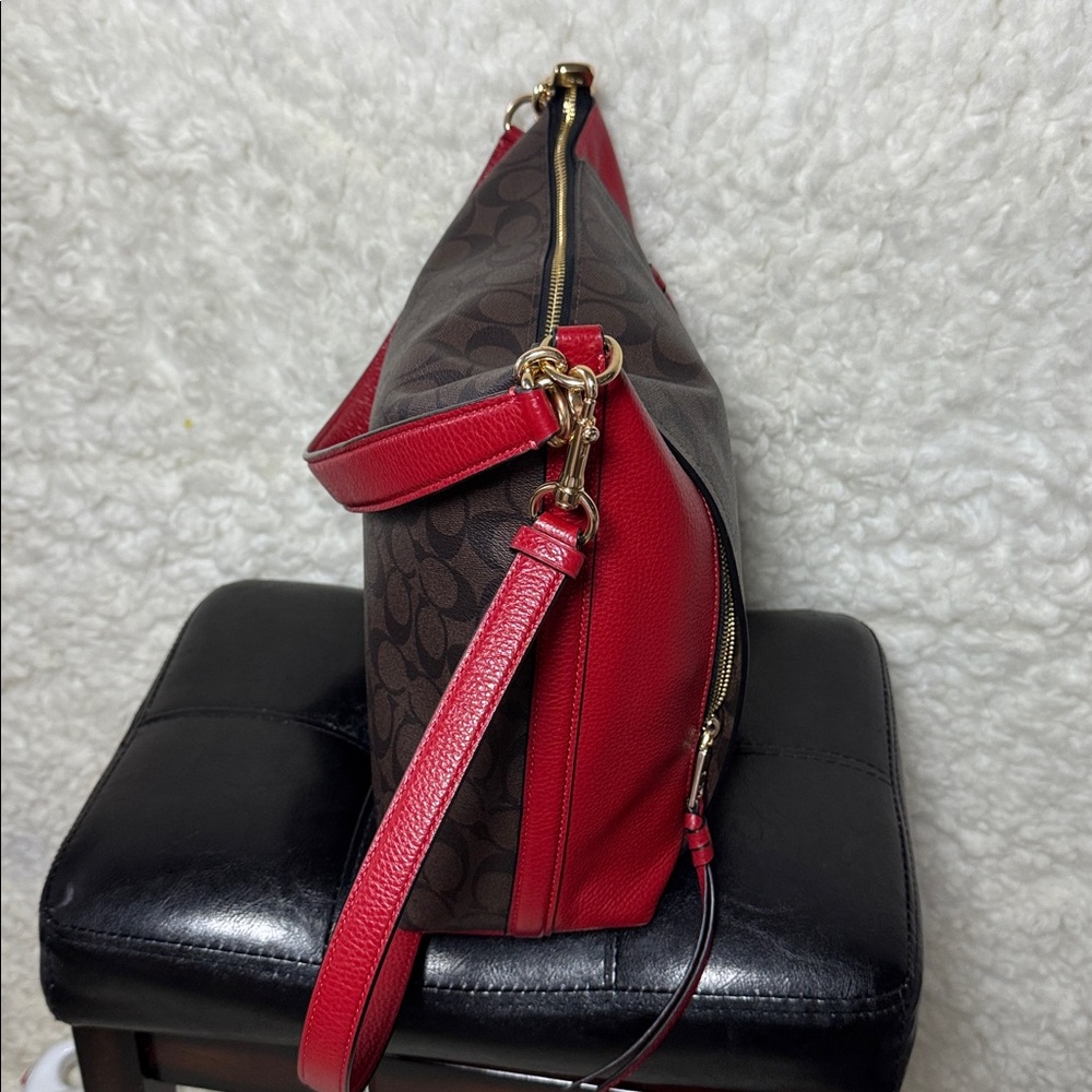 Coach Dempsey ,Red and Brown Signature crossbody and Shoulder Bag - Picture 4 of 8
